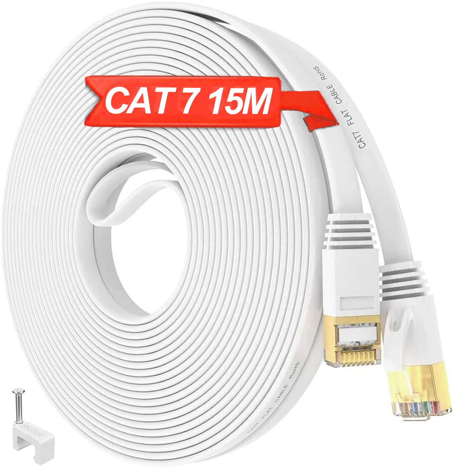 ikbc Cat 7 Cable 15m, Flat Cable 15m Shielded FTP Cable RJ45 Network Cable