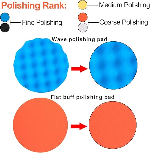 Miniatura 2 de SIQUK Kit de 9 almohadillas de pulido para automóvil, almohadillas de pulido de 7 pulgadas, almohadillas de pulido de espuma, accesorio para taladro