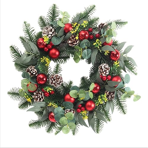 Corona de eucalipto artificial de 16 pulgadas para primavera y verano, corona grande de hojas verdes para celebración de festivales, puerta