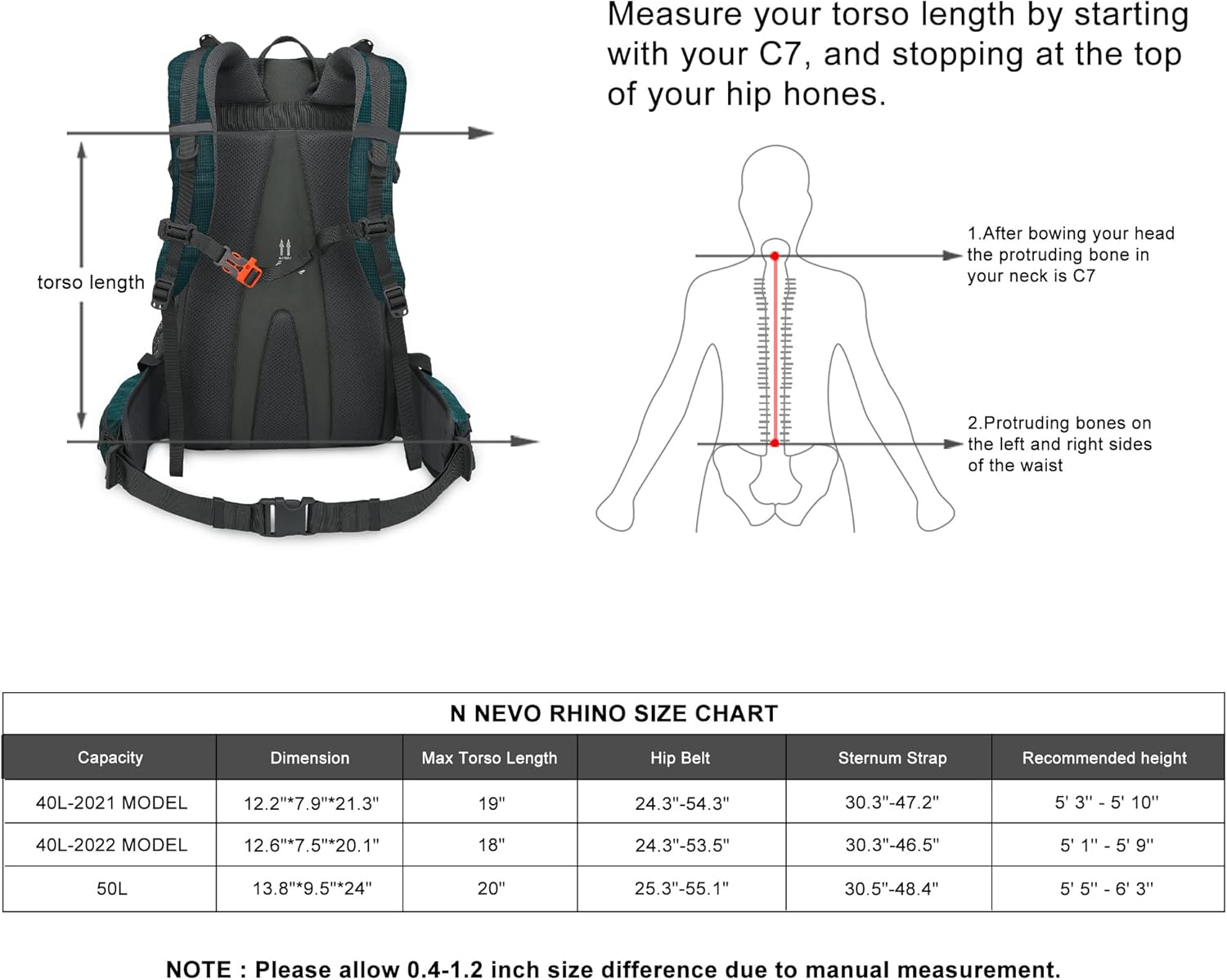 N NEVO RHINO Hiking Backpack Waterproof Outdoor Day Pack, Lightweight Camping Travel Backpack for Men Women