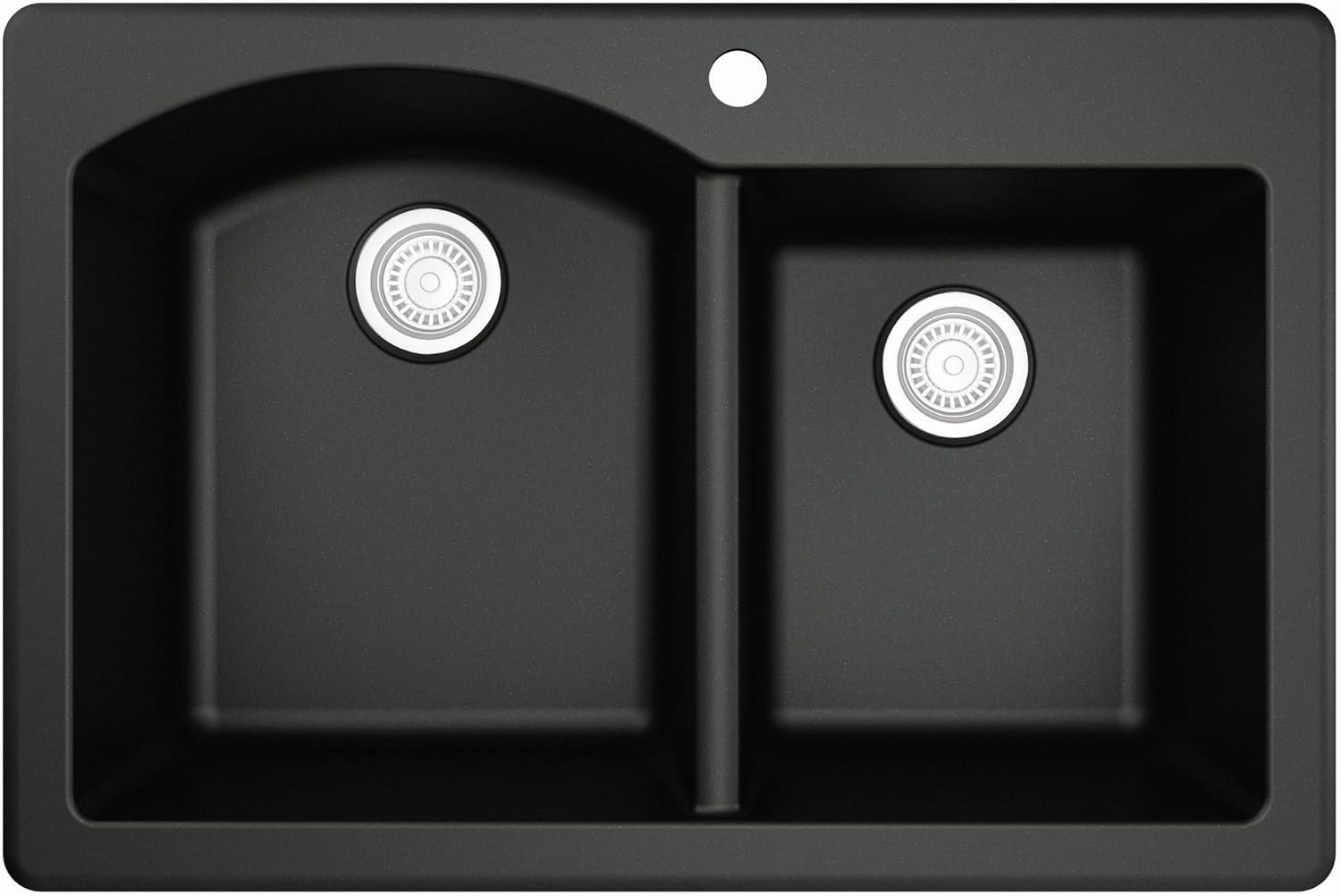 Karran 33" Drop-In/Top Mount Quartz Composite 1-Hole 60/40 Double Bowl Kitchen Sink in Black