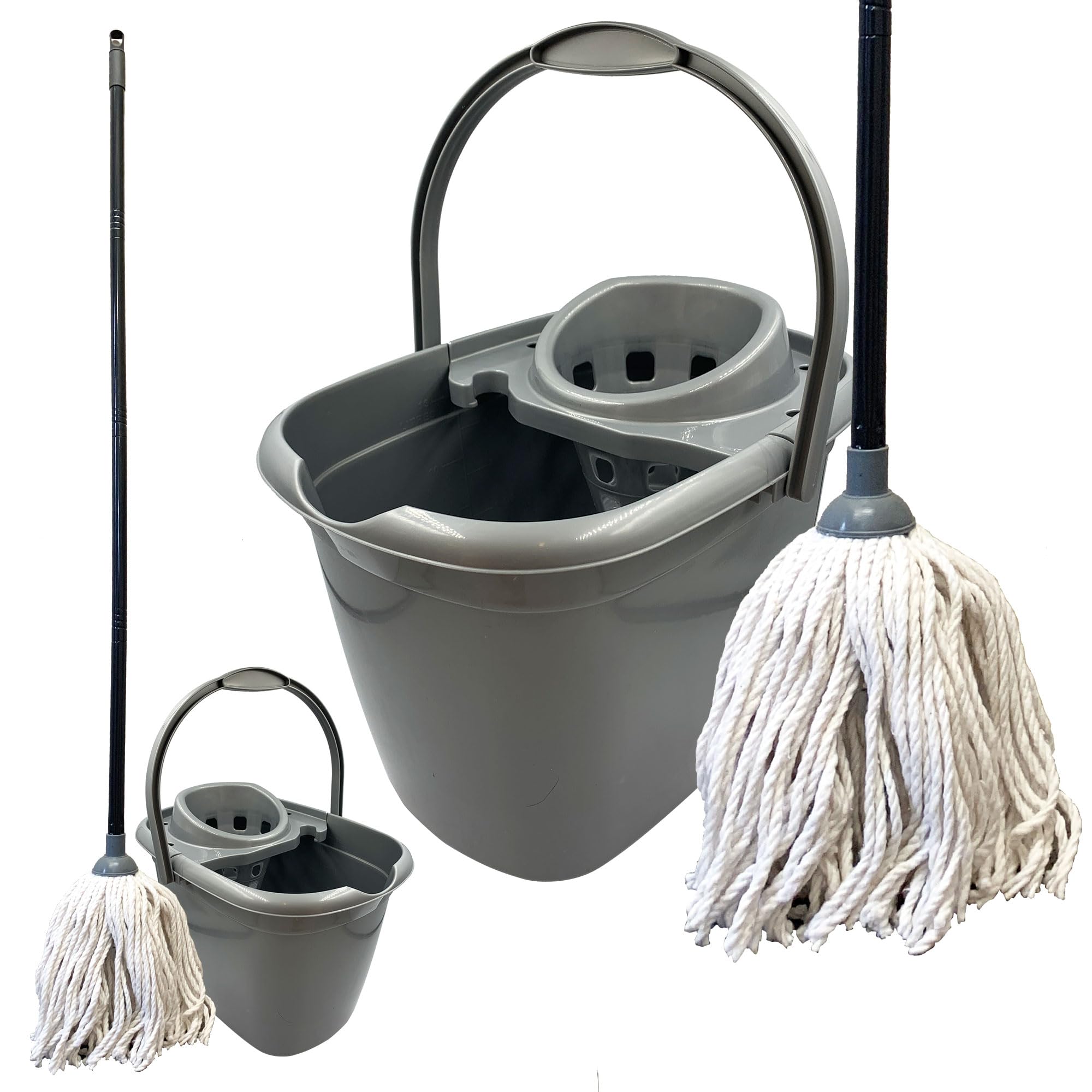 Heavy Duty Mop and Bucket Set With Built-in Wringer and Holder, Pure Cotton Mop for Efficient Cleaning, Durable With Sturdy Bucket and Handle for All Floor Types