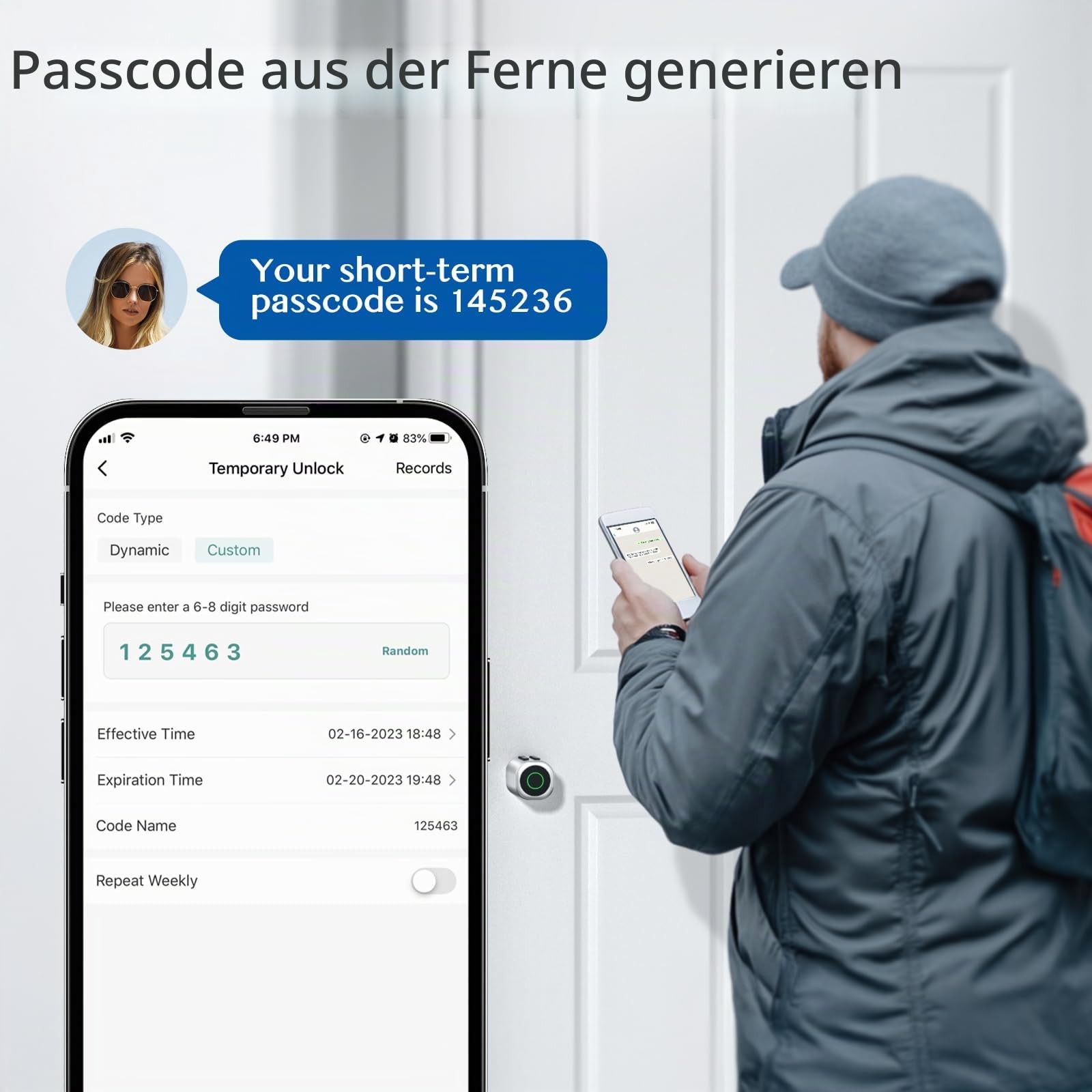 Ruveno Intelligentes Schloss, Elektronisches Fingerabdruck Türschloss, einstellbare Zylinderlänge für 35-60 mm Tür, 5-in-1 schlüsselloser Zugang: Fingerabdruck, Schlüssel, Code, Karte, App-Steuerung