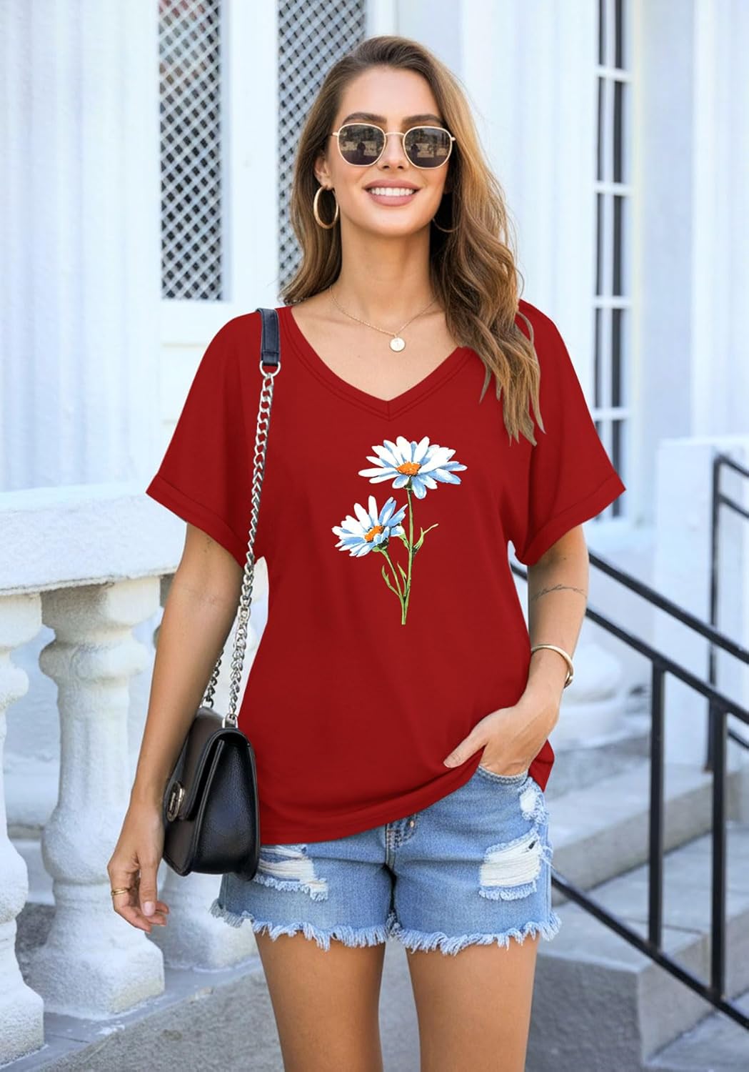 Womens Short Sleeve Summer Tops V Neck Dressy Casual Shirts Trendy Tunic Blouses 2026 Vacation Fashion Clothes - Image 3