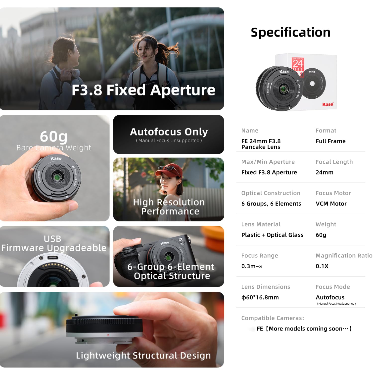 Kase AF 24mm F3.8 - Obiettivo Pancake per montaggio FE, formato completo AF
