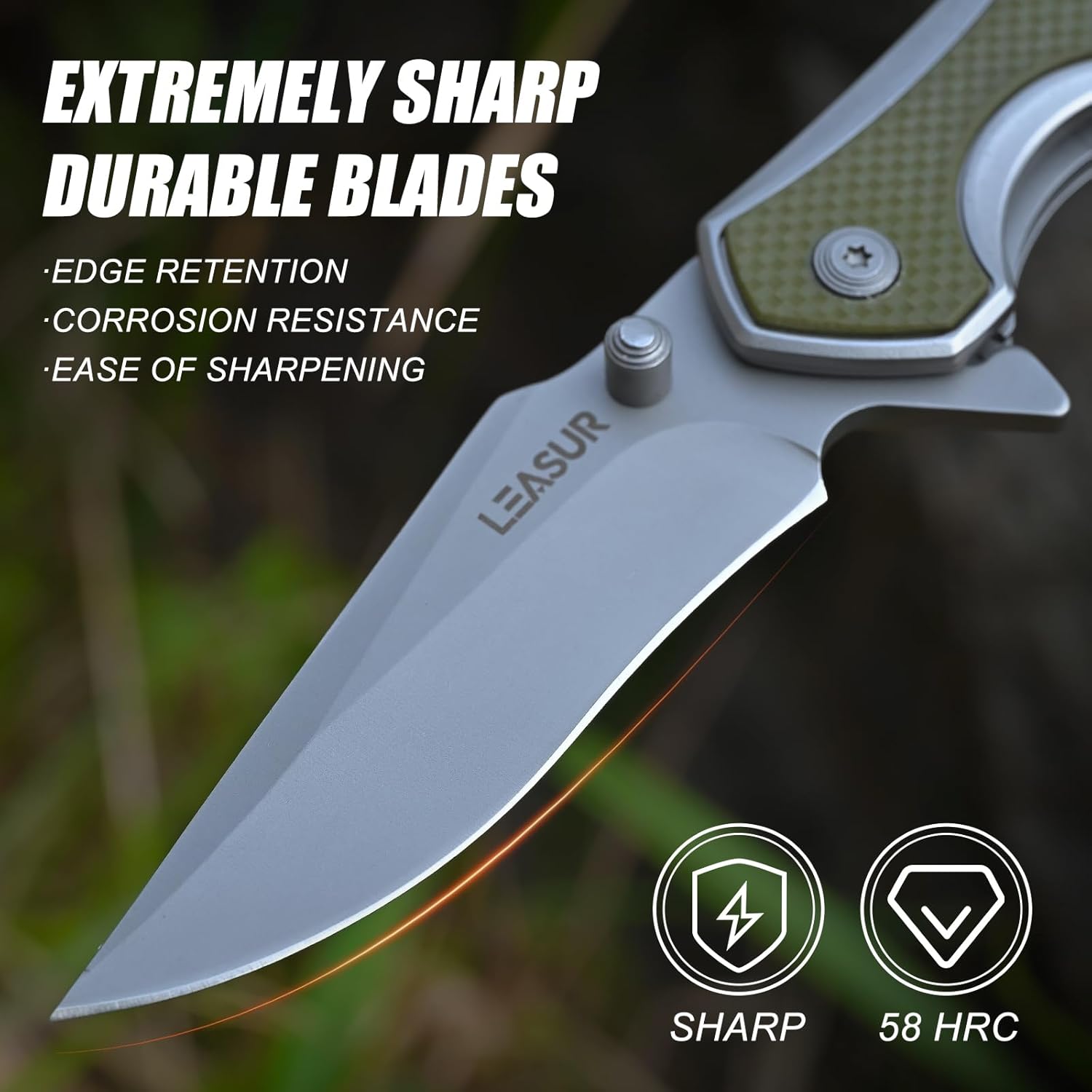 Folding Knife for men women, EDC Tactical Knife with 3'' D2 Steel Blade and G10 Handle, Liner Lock&Thumb Stud, Gift for Birthday Fishing Hunting Camping Survival