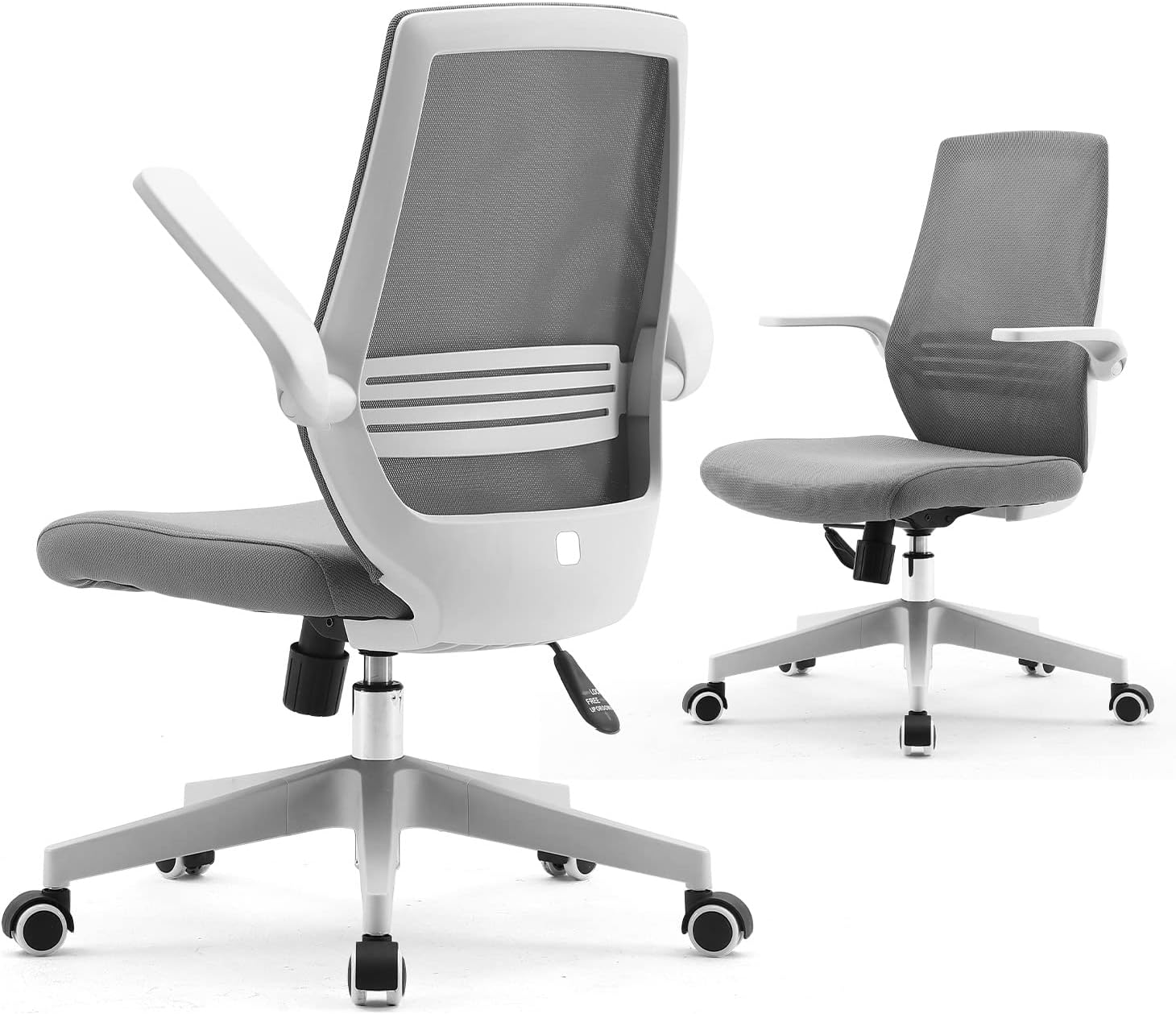 Ergonomic Office Desk Chair, Swivel Computer Chair Height Adjustable Mesh Back Executive Home Chair with Lumbar Support, 90ยฐ Flip-up Armrest (Grey)