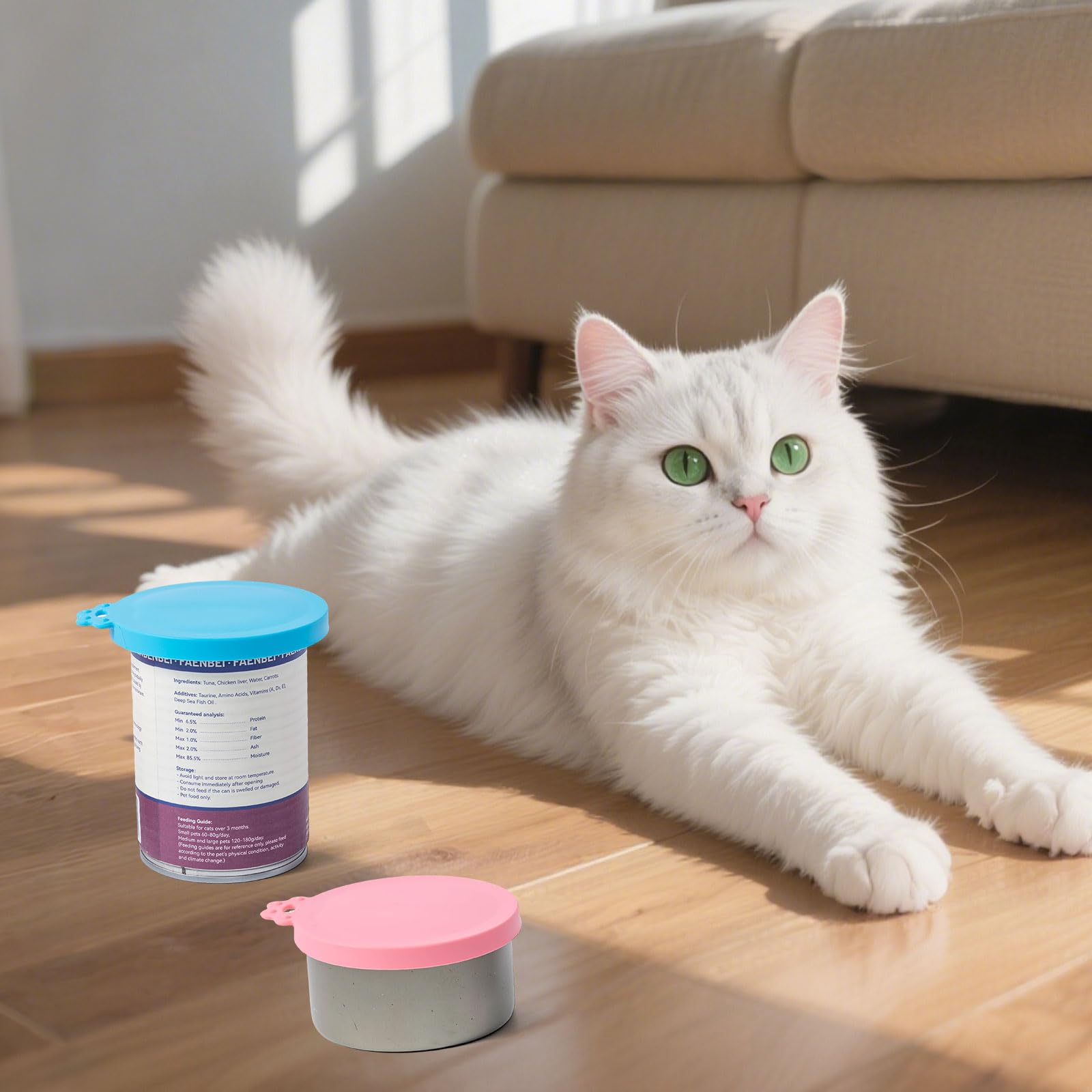 Couvercle Silicone Alimentaire pour chats Couvercle alimentaire humide pour animaux, Couvercles pour aliments en conserve pour chats et chien avec cuillère accessoires pour animaux, Lot de 4