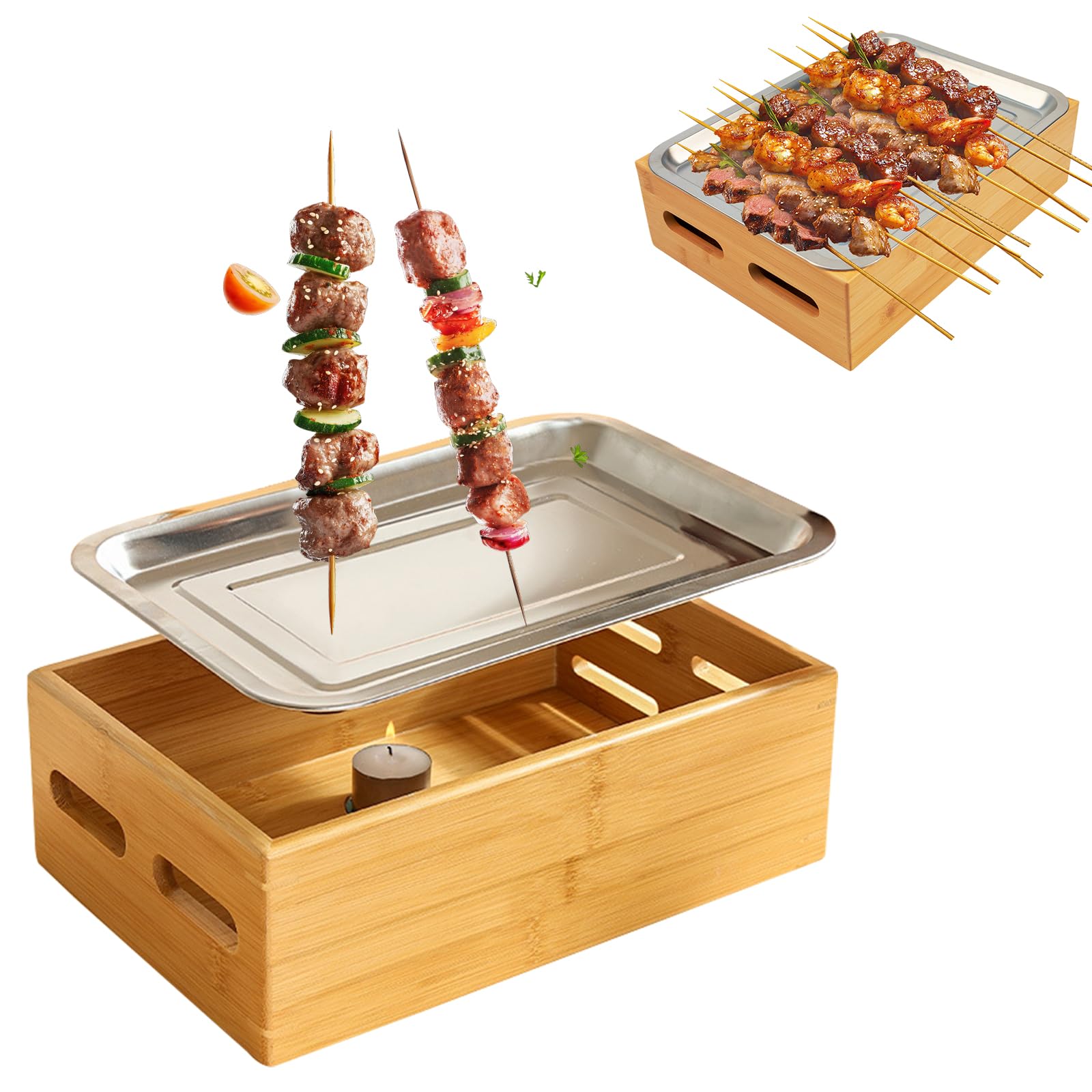 LIROPAU Uchwyt do podgrzewania mięsa do grillowania, podgrzewacz mięsa z płytą grillową ze stali nierdzewnej do grillowania, pojemnik utrzymujący ciepło, potrawy do grillowania, na imprezy typu