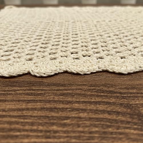 Miniatura 6 de Mantel pequeño de algodón de ganchillo beige para mesa, protector rectangular para mesita de noche, cómoda para dormitorio, 12 x 17 pulgadas