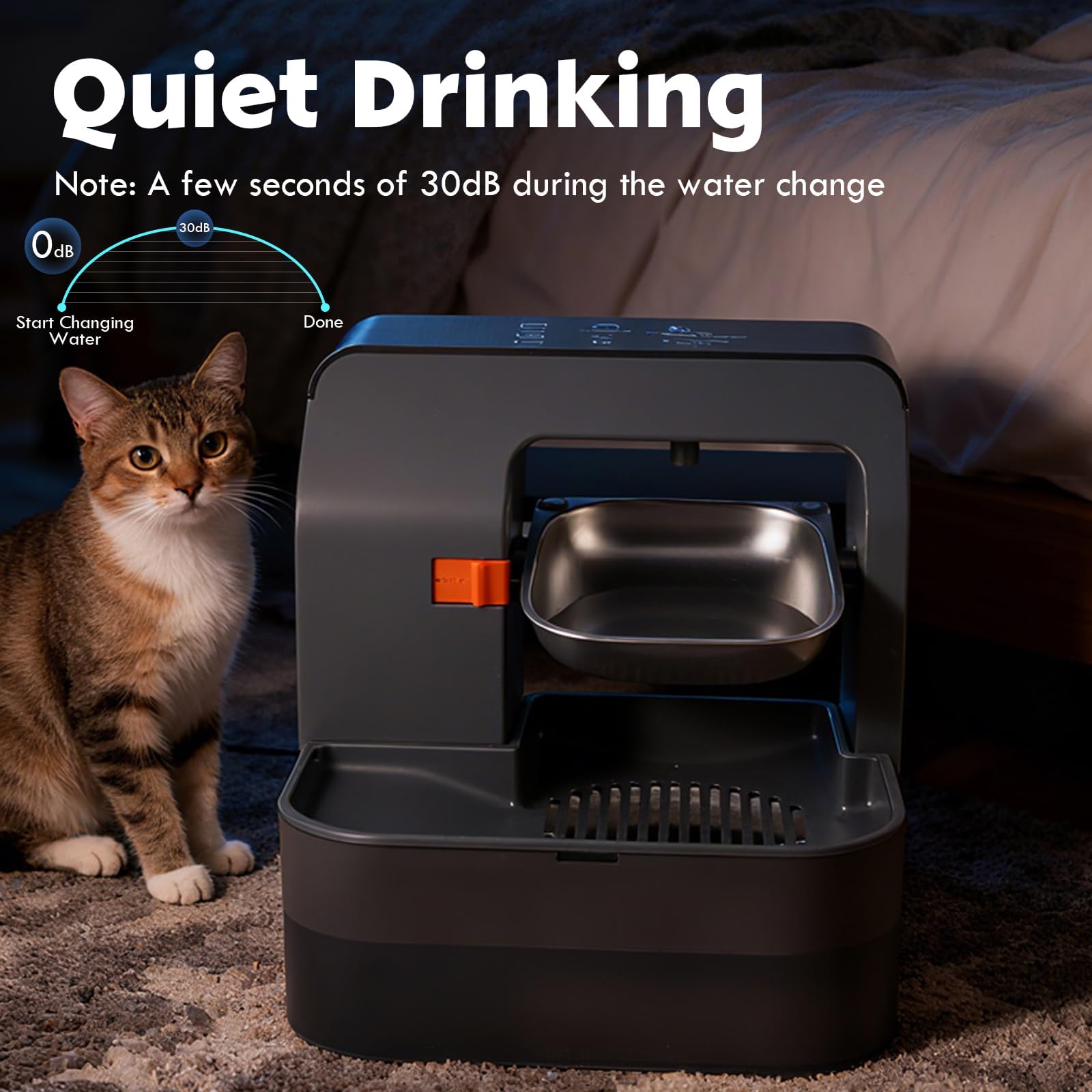 Fontana d'acqua per gatti, senza filtro, separazione delle acque reflue, ciotola in acciaio inox, fontana per animali domestici per cani e gatti