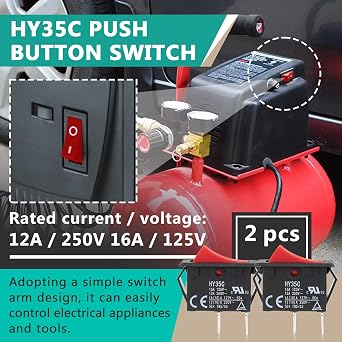 2 Pcs HY35C Push Button Switch, Fits Home & Industrial Appliances Switch | 2Pin 125/250V AC 16A/12A, Flame Retardant Anti-Corrosion Anti-Aging, Precise Mechanism, Easy ON-OFF Control