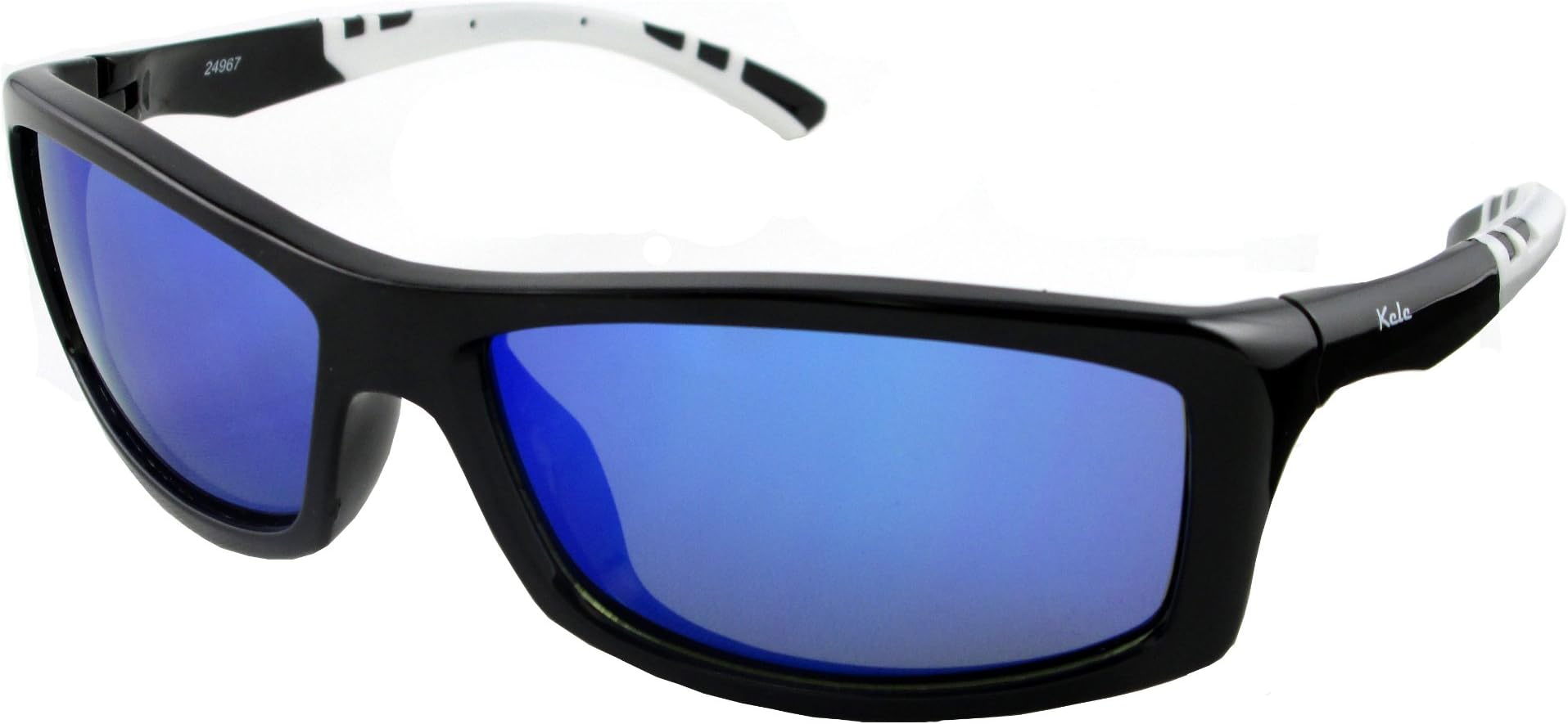 Kele by NYX Cobra Sunglasses, Black/White Gloss Frame/Blue Mirror Lens