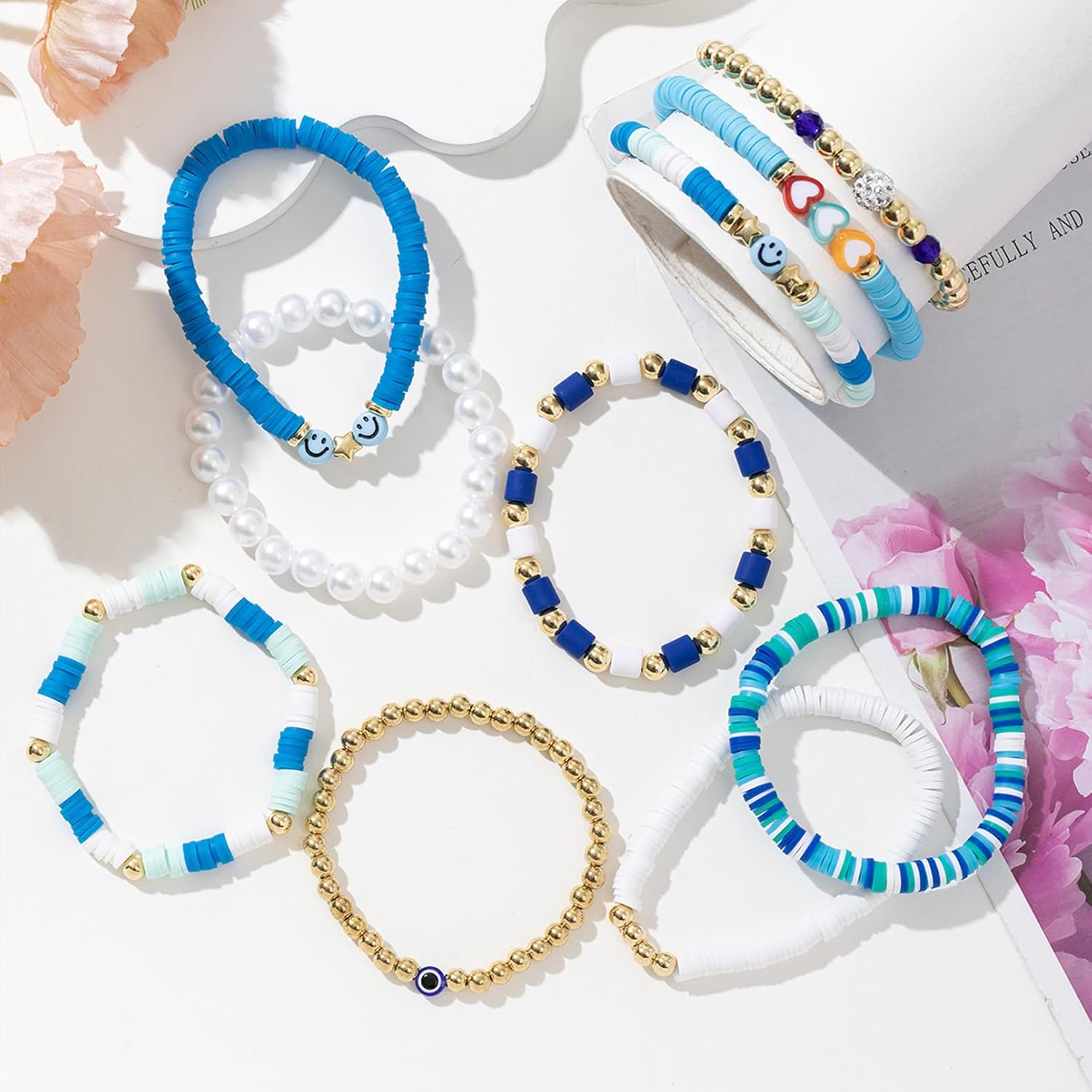 10pcs Heishi Surfer Clay Bead Friendship Bracelets,Colorful Stackable Preppy Bracelets for Women - Image 6