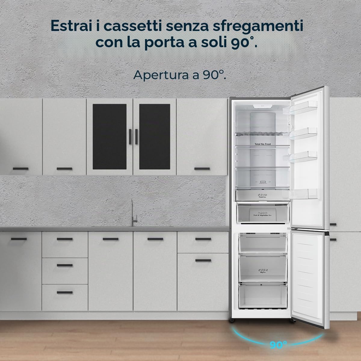 Cecotec Frigorifero Combinato No Frost 336L Bolero CoolMarket Combi 336 Inox A. Altezza 201cm, Apertura 90º, Fresh Flex, Humidity Flex, Comp. Inverter Plus, Basso Consumo, Multi AirFlow, Modo Smart