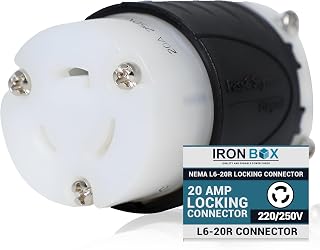 IronBox Electric – NEMA L6-20R Locking Connector – Rated for 20A, 220V, 240V & 250V, Plug in Connector – Durable & Commercial Grade, Ideal for Generators, Industrial & Electrical Equipments (1 Pack)