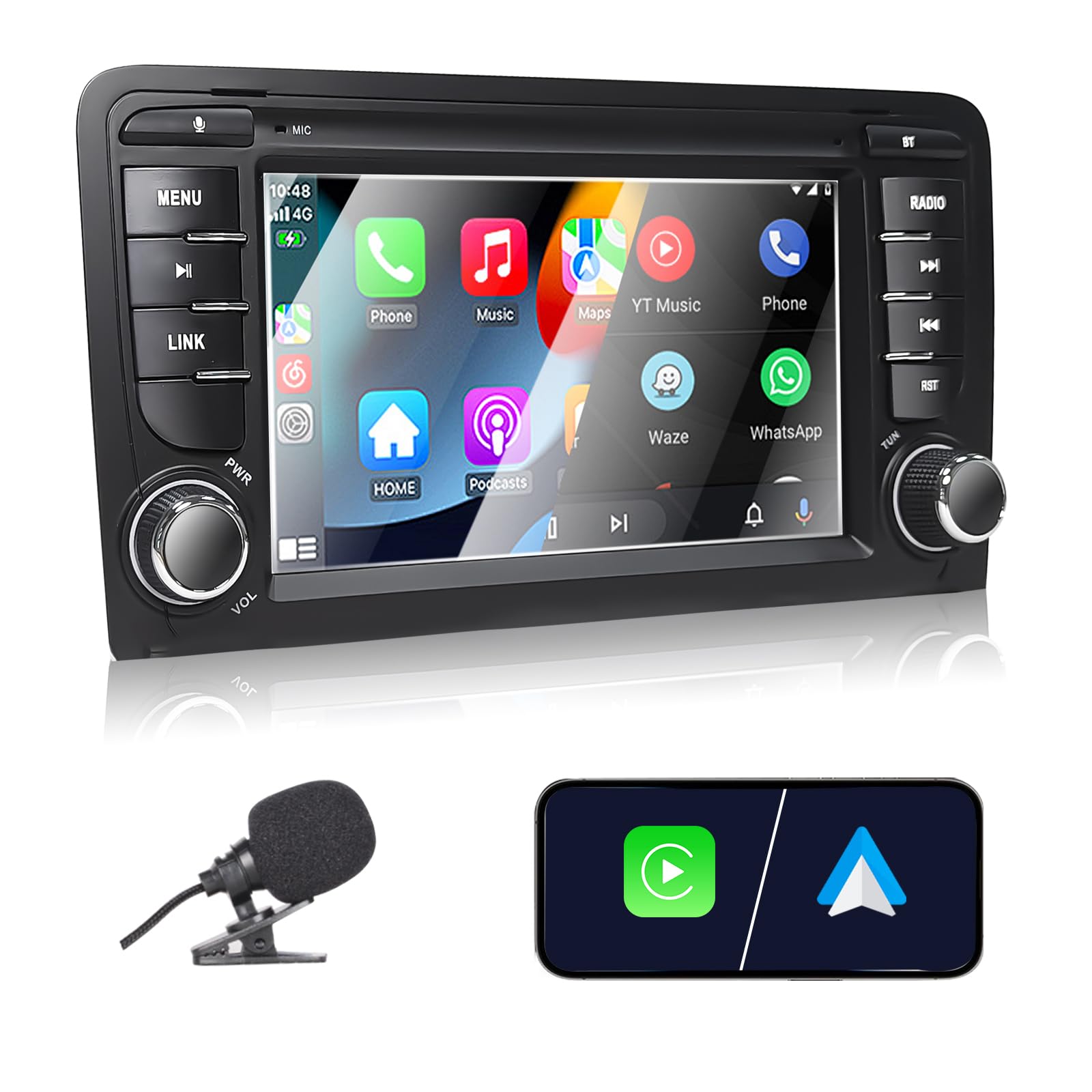 Radio de Coche para Audi A3 2003-2012, S3 2006-2012, RS3 2011-2012 Compatible con Carplay Android Auto, Pantalla táctil de 7 Pulgadas con Radio Bluetooth/FM/Am/USB/DPS/RDS-Energía Alta