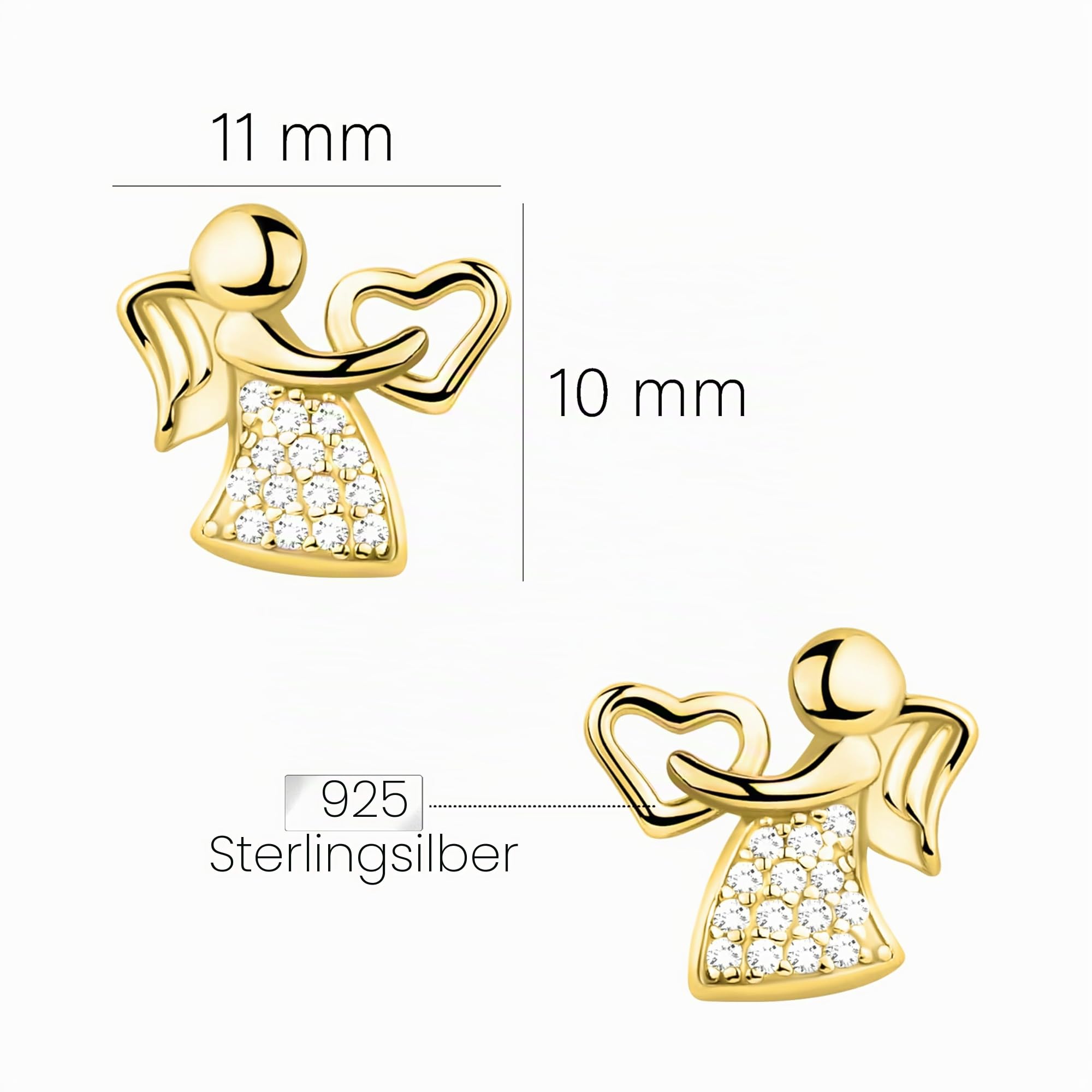 SOFIA MILANI - Damen Ohrringe 925 Silber - mit Zirkonia Steinen - Engel Herz Ohrstecker