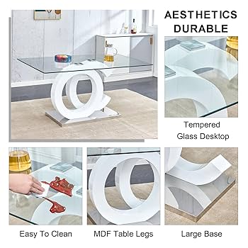 ホワイトレザー ガラステーブル Amazon.com - Ebullient Glass Dining Table Set for 6 ，7