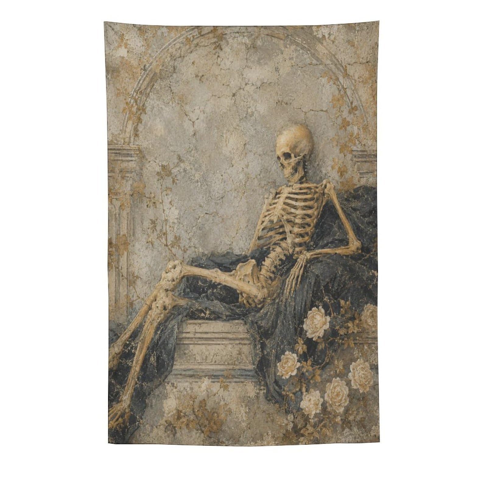 H3B8U2Y5 Skeleton Reclining Wall Tapestry, Fantasy Illustration Style