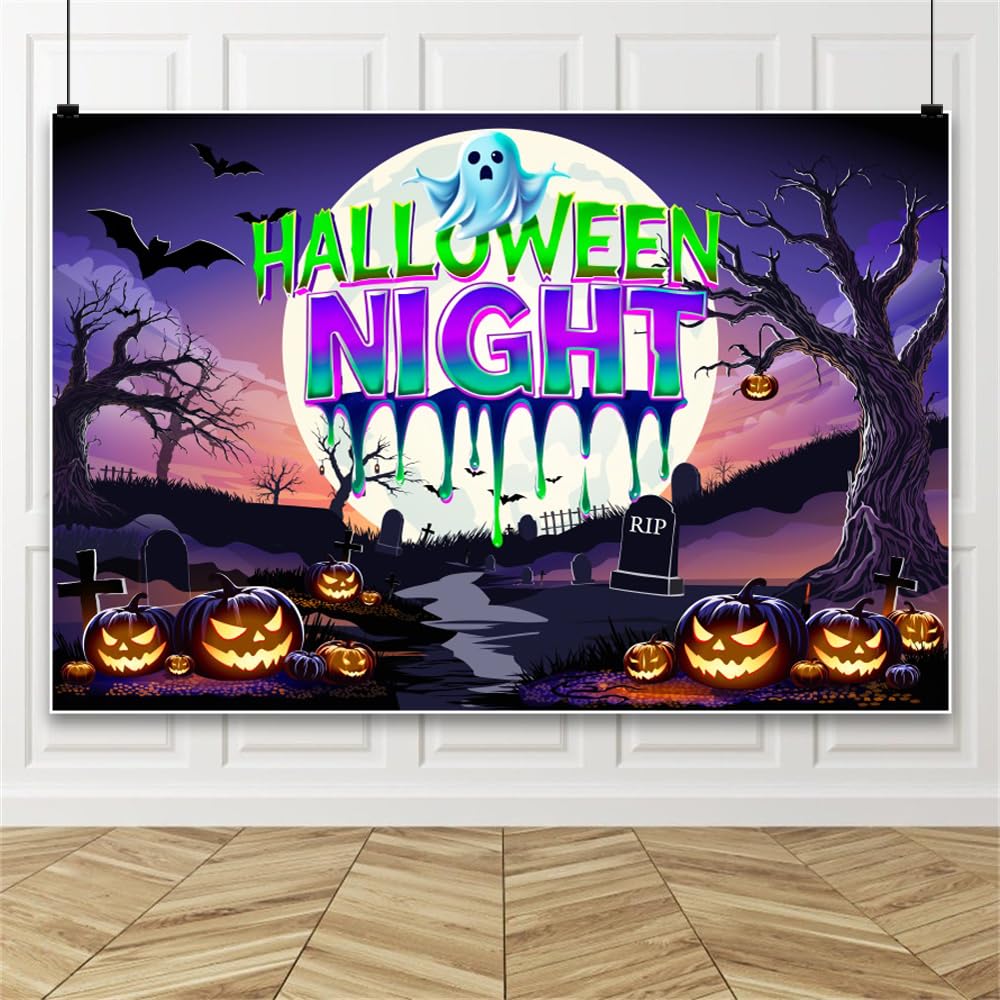 6 x 3 m Halloween noc tło uroczy duch RIP nagrobek świecąca dynia latarnia fotografia tło Halloween cmentarz impreza fotobudka dekoracja ścienna baner