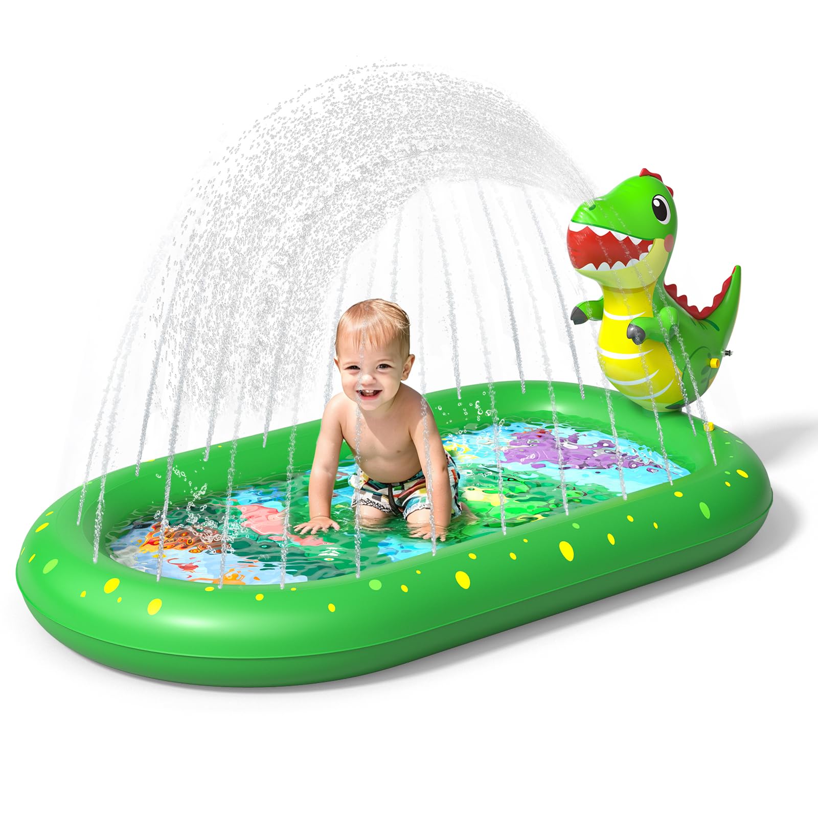 Planschbecken für Kinder, Aufblasbare Wassermatte für Kinder, Aufblasbares 3 in 1 Pool mit Dinosaurier Motiv, Wasserspielzeug für Sommer Garten Kinderpool, Geeignet für Jungen und Mädchen ab 1 Jahr