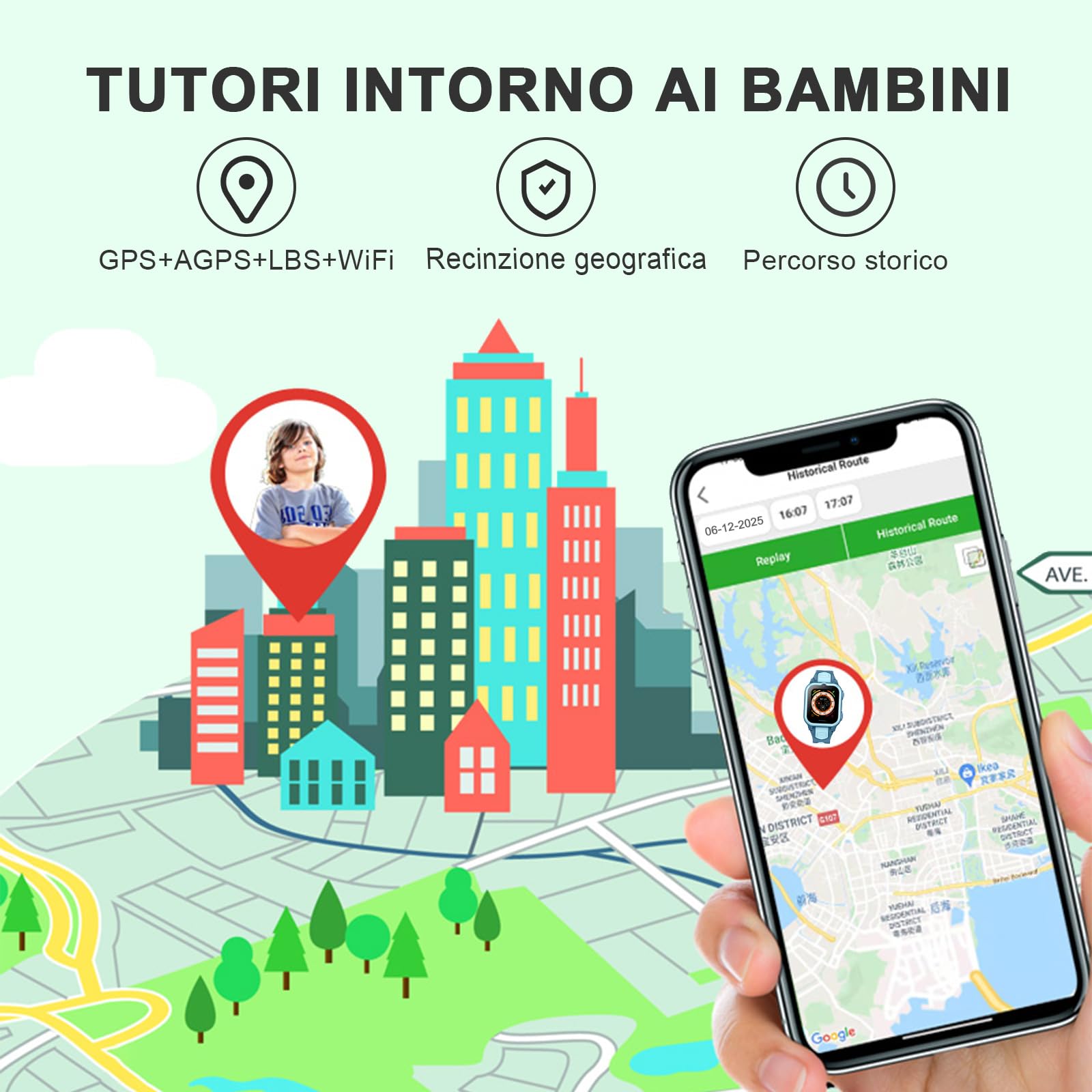 Sanorum 4G Smartwatch Bambini IP68 Impermeabile Orologio con GPS, Chiamate, Funzione SOS, Videochiamate, Modalità Scuola, Fotocamera, Sveglia, Contapassi Nero