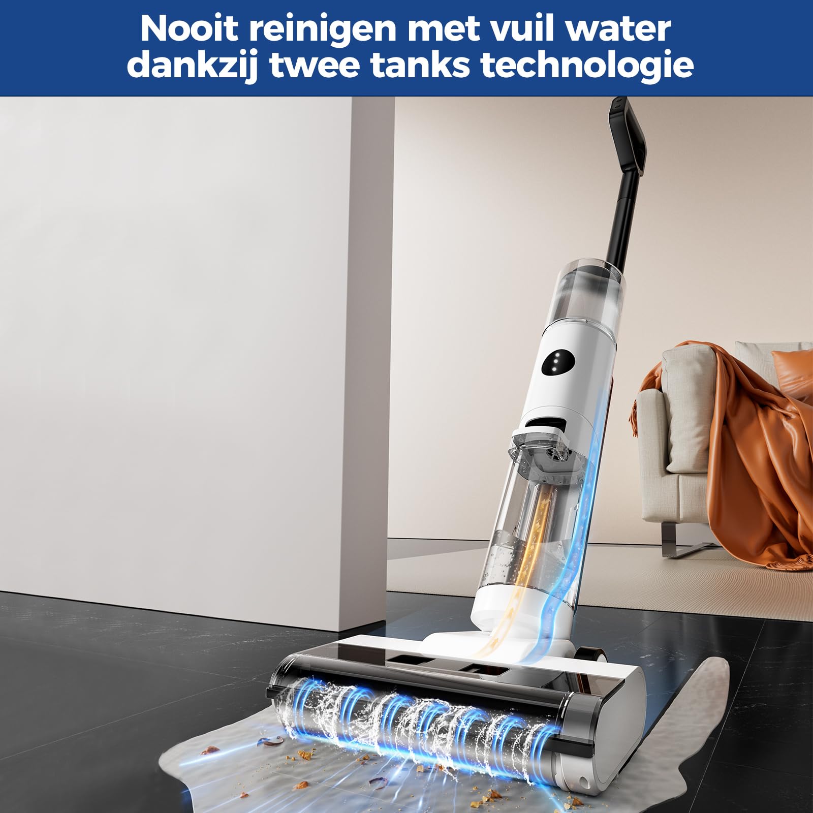 JONR ED12 Aspirapolvere Lavapavimenti Senza Fili, Mop e Aspirapolvere Umido e Secco 4 in 1, Pulizia Bordi, Funzione Autopulente, Autonomia 30 Min, Pavimenti Duri, Peli di Animali Domestici