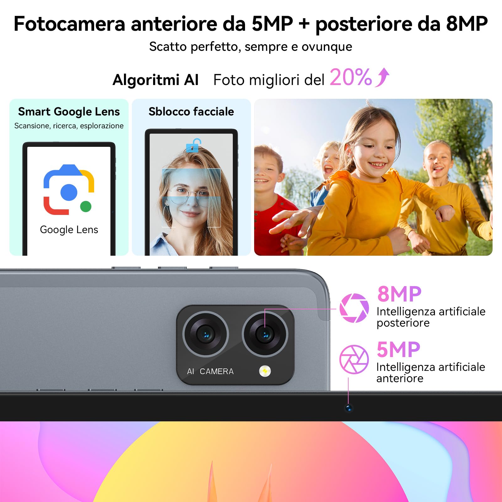 TABWEE T20 Android 16 Tablet in Offerta, 24 GB RAM+ 256 GB ROM (2 TB TF) | Octa-Core, Tablet 10 Pollici, 5000 mAh, 8 MP+5 MP, Gemini AI, Widevine L1, Face ID, 3.5 mm Jack Port (4 Anni Garanzia)