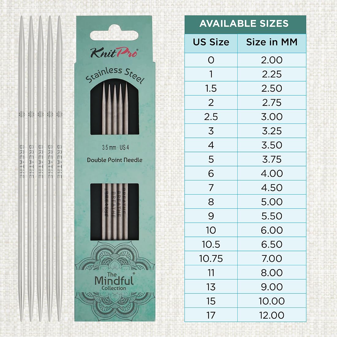 KnitPro The Mindful Collection Double Pointed Needles 8" (20cm), Silver, 3.50mm - Image 4