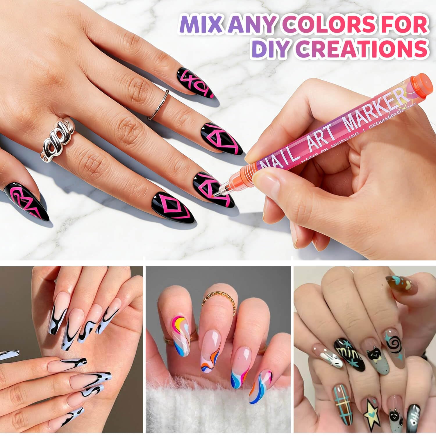 Aooess 12 Colors Nail Art Pens Set: 0.5MM DIY Nail Polish Pens Set, Waterproof and Quick-Dry Acrylic Paint Pen Nail Markers for DIY Manicure, Smudge-Proof for Home Salon Designs & Crafts