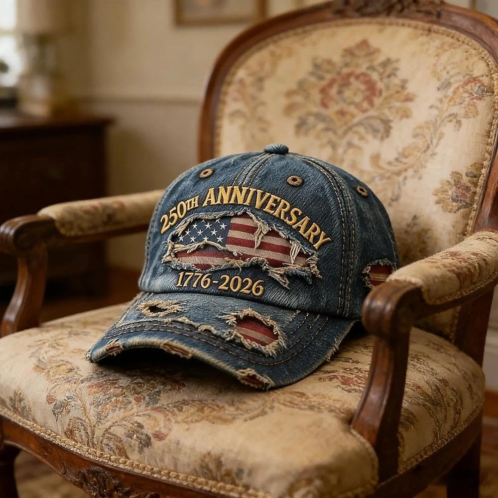 USA 250th Anniversary Distressed Casual Cap,Patriotic Theme 1776-2026 Commemorative Cap,Retro American Tribute Hat Gift Honoring Patriots & Veterans Blue - Image 4