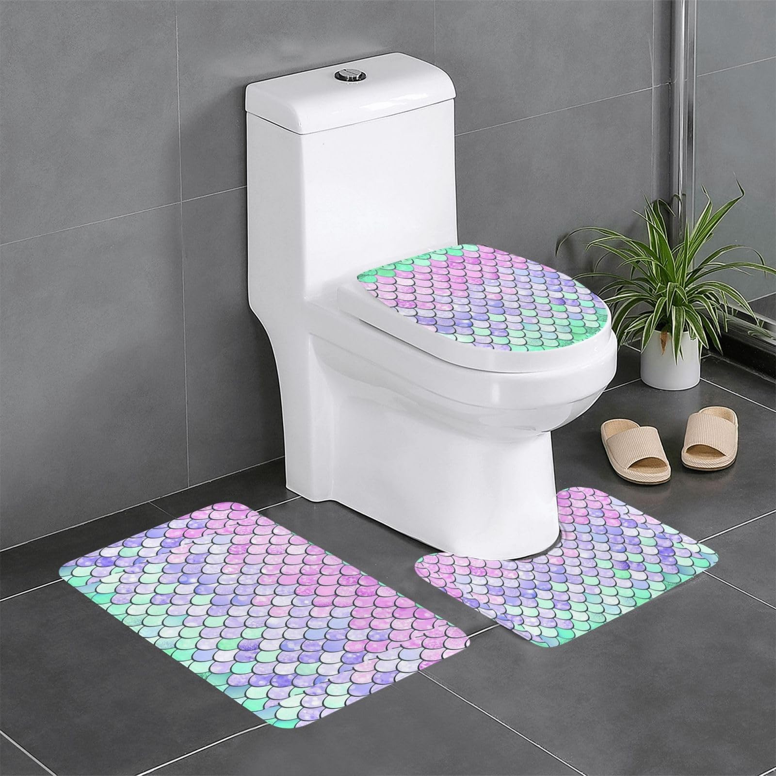Tapis de sol antidérapants motif écailles de sirène résistant humidité 61x40