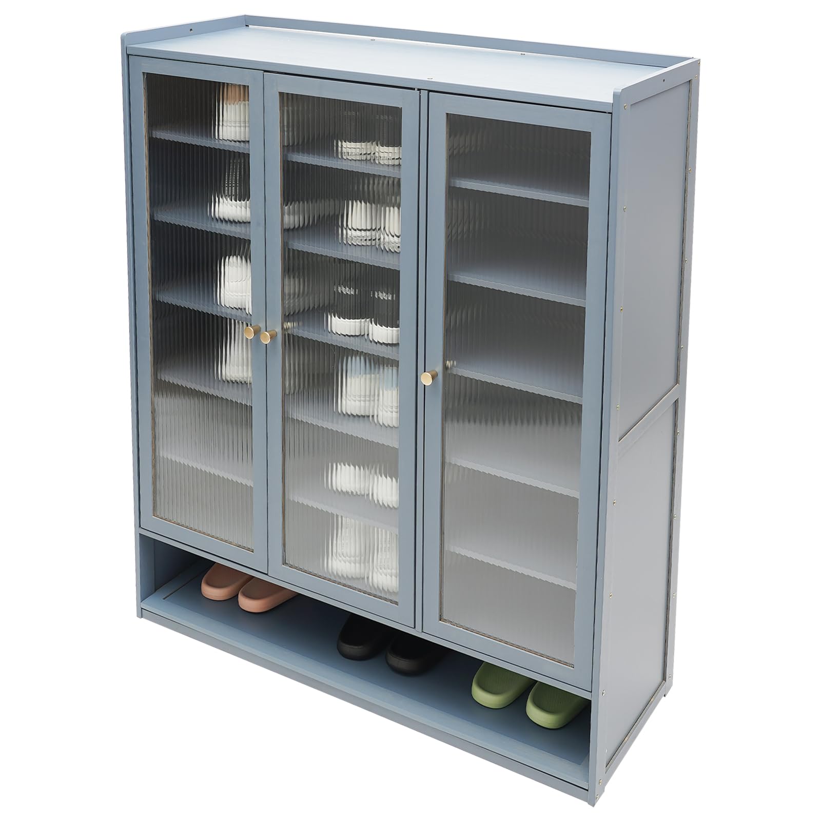 PLITEDDE 8-Tier Shoe Storage Cabinet, Freestanding Large Shoe Cabinet with Doors, Removable Tiers for Corridor, Living Room, Entryway (Haze Blue)