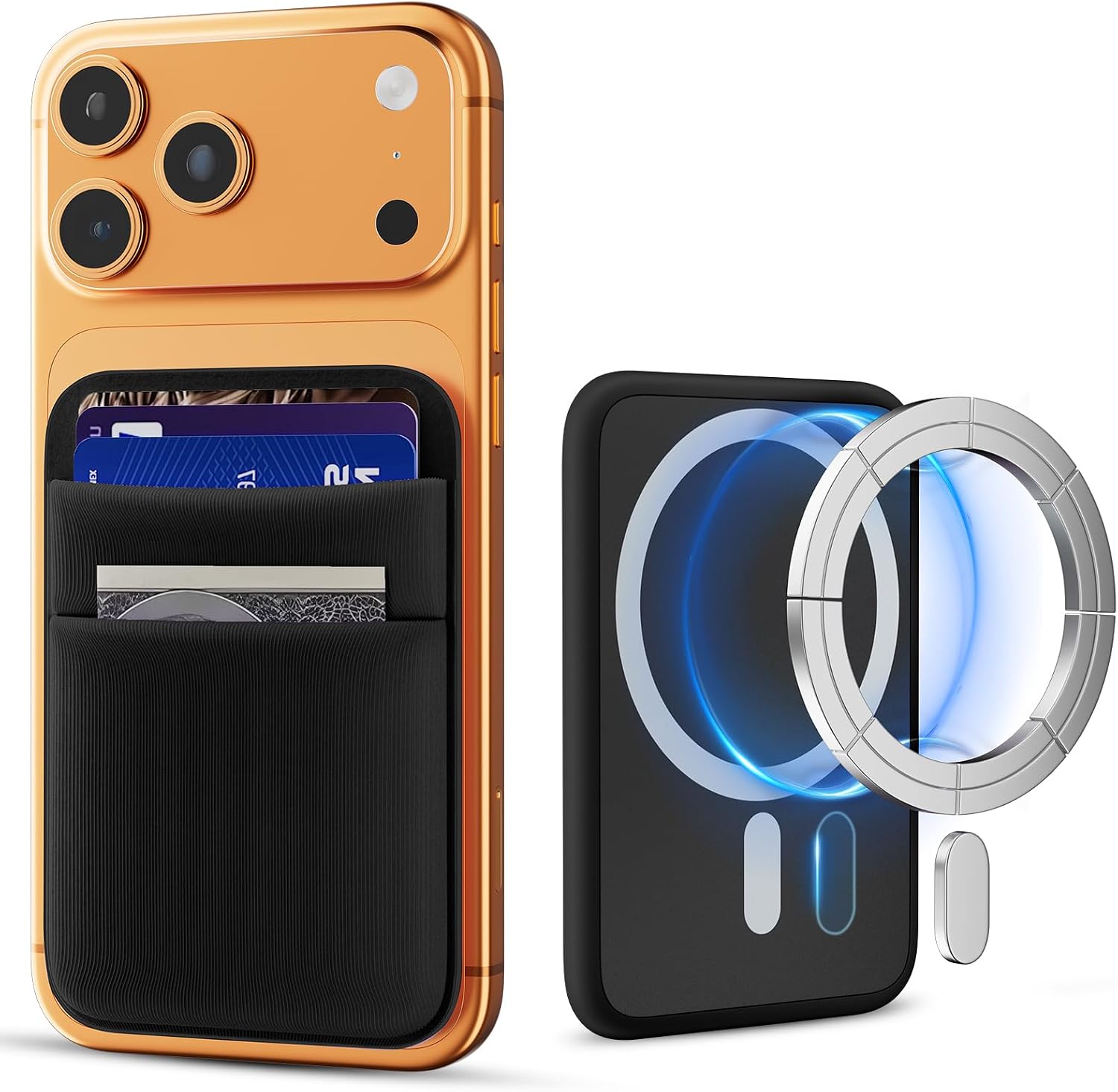SHANSHUI Wallet for Magsafe, Stretchy Magnetic Phone Wallet Card Holder for Back of Phone Compatible with iPhone 17/16/15/14/13/12 Mini/Plus/Pro/Pro Max