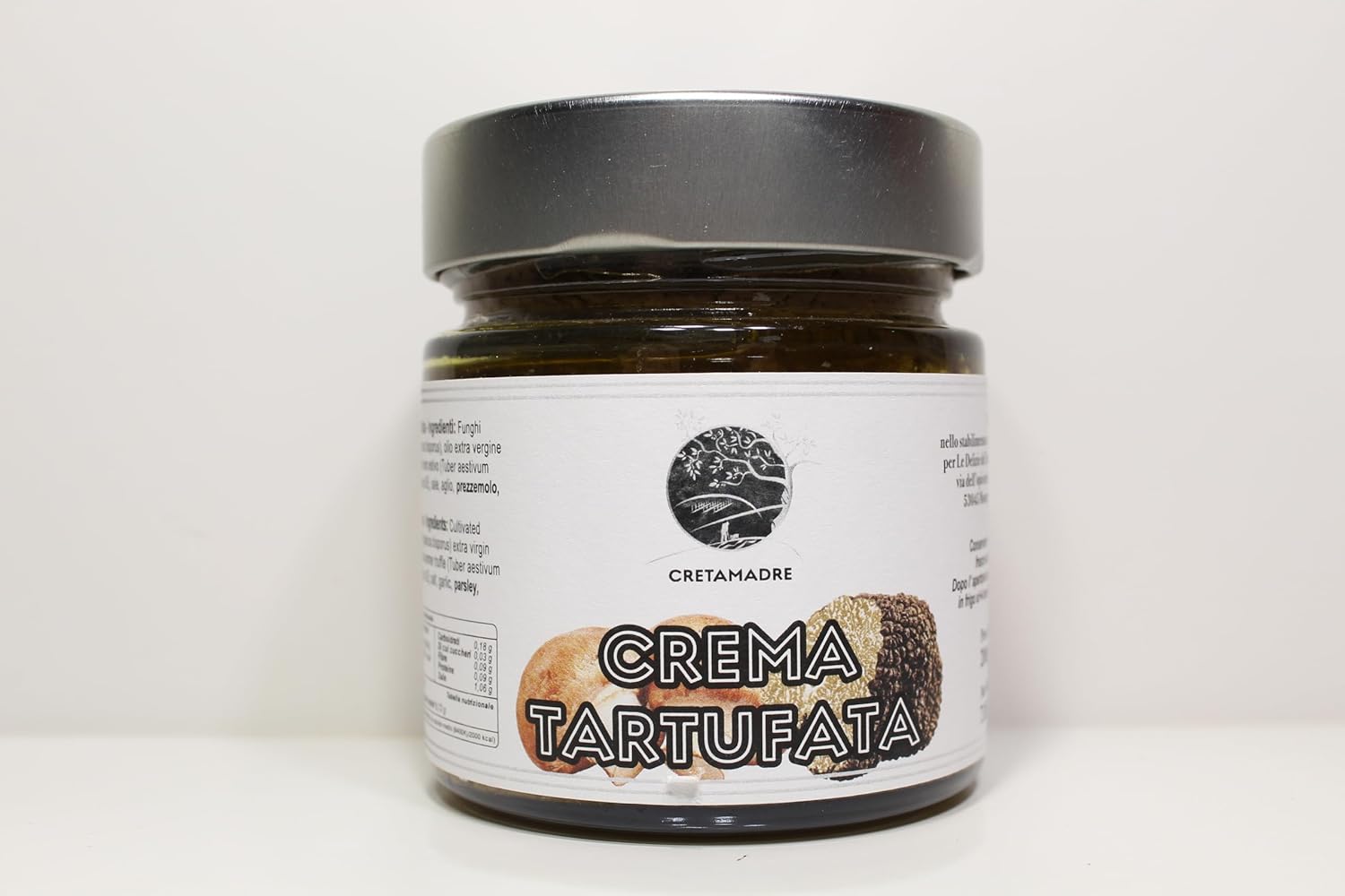 Cretamadre Premium Italian Black Summer Truffle Cream Sauce, Extra Virgin Olive Oil with Mushrooms, 7.05 oz Glass Jar, Made in Montepulciano