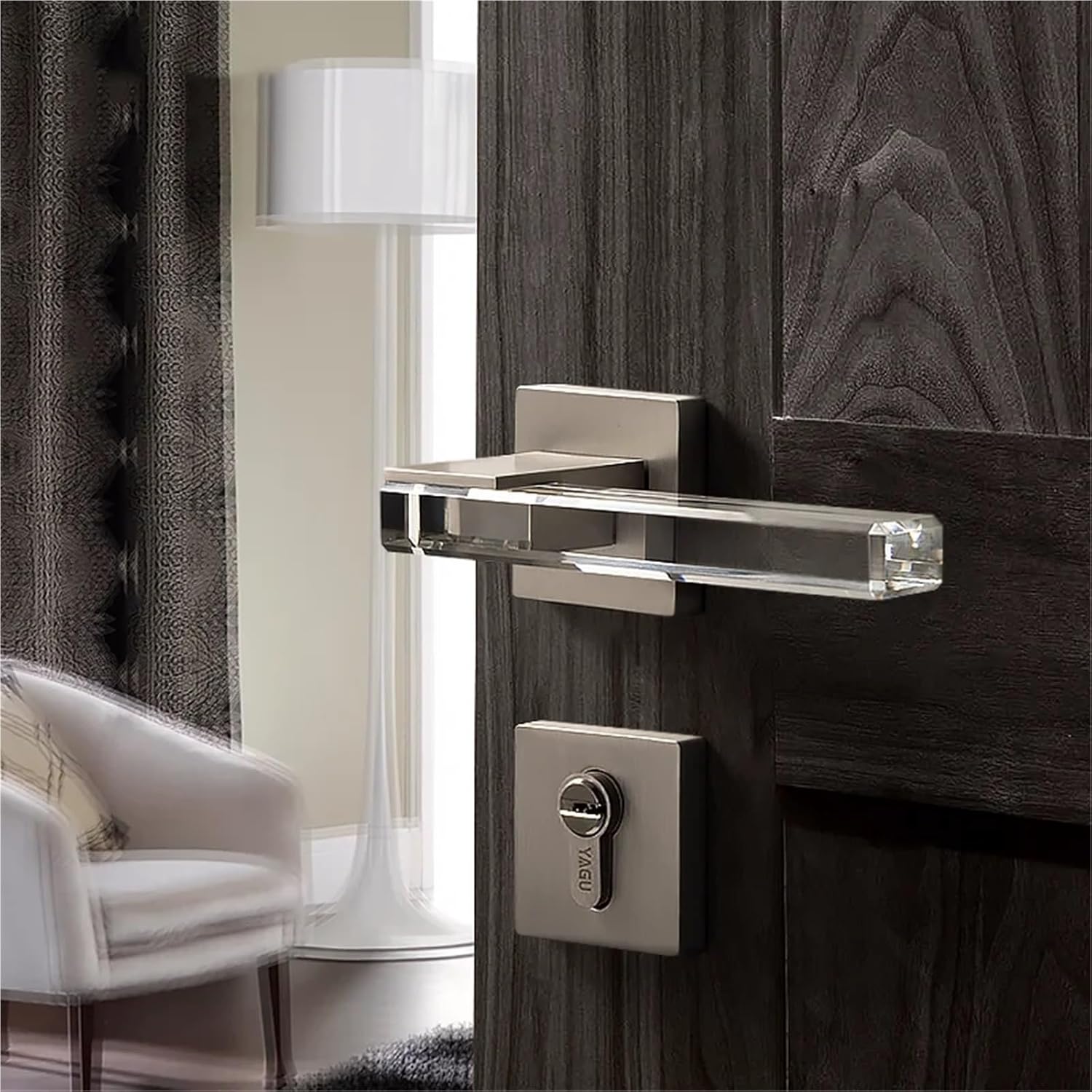 Modern Crystal Mute Room Door Lock Handle Fashion Interior Gate Furniture Hardware keyed Entrance Lock(7286-225XL-N)