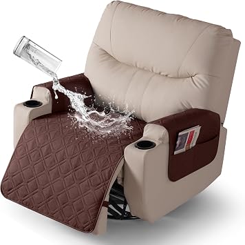 VANSOFY Recliner Chair Covers 100% Waterproof Seat Cover with Arm Reclining Cover Non-Slip Recliner Chair Covers Furniture Protector Washable Slipcover with Pocket for Pets, DogsCoffee, 28"