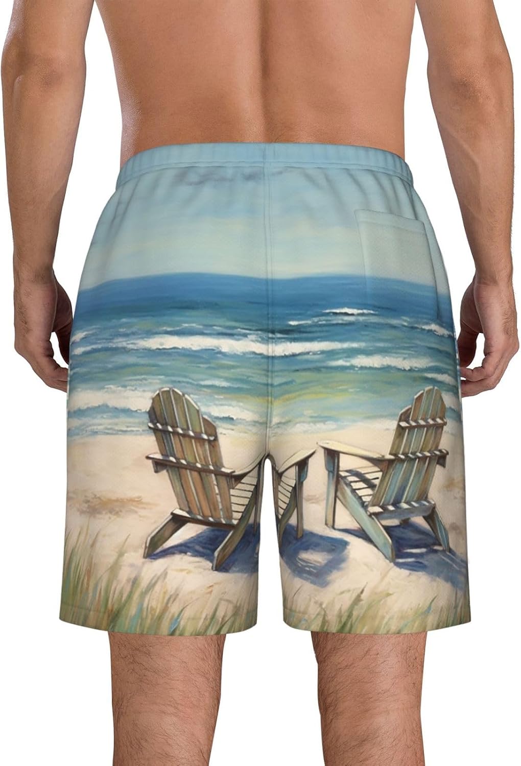 Men's Swim Trunks Quick Dry Bathing Suits Beach Scene with Chairs Beach Board Shorts Swimwear with Pockets