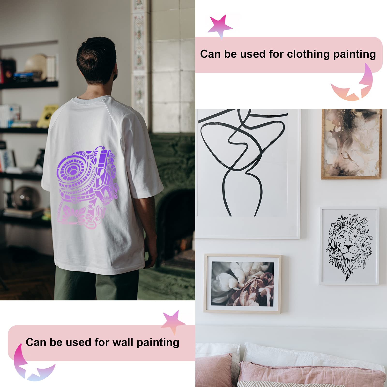 10 PCS A4 Personality Fashion Abstract Animal Stencils Hollow Out, ULENDIS Reusable Lions Elephants Owls Woodpeckers Painting Template, Plastic Drawing Template for DIY Crafts Painting on Wood Paper 2