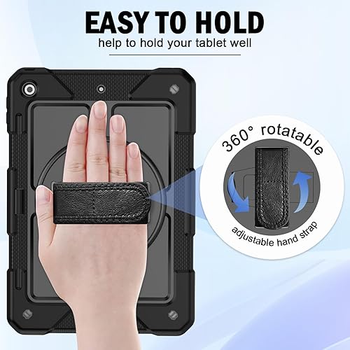 Miniatura 7 de BMOUO Funda para iPad de 9ª/8ª/7ª generación de 10.2", a prueba de golpes con soporte giratorio de 360°, correa de hombro y mano, funda para iPad
