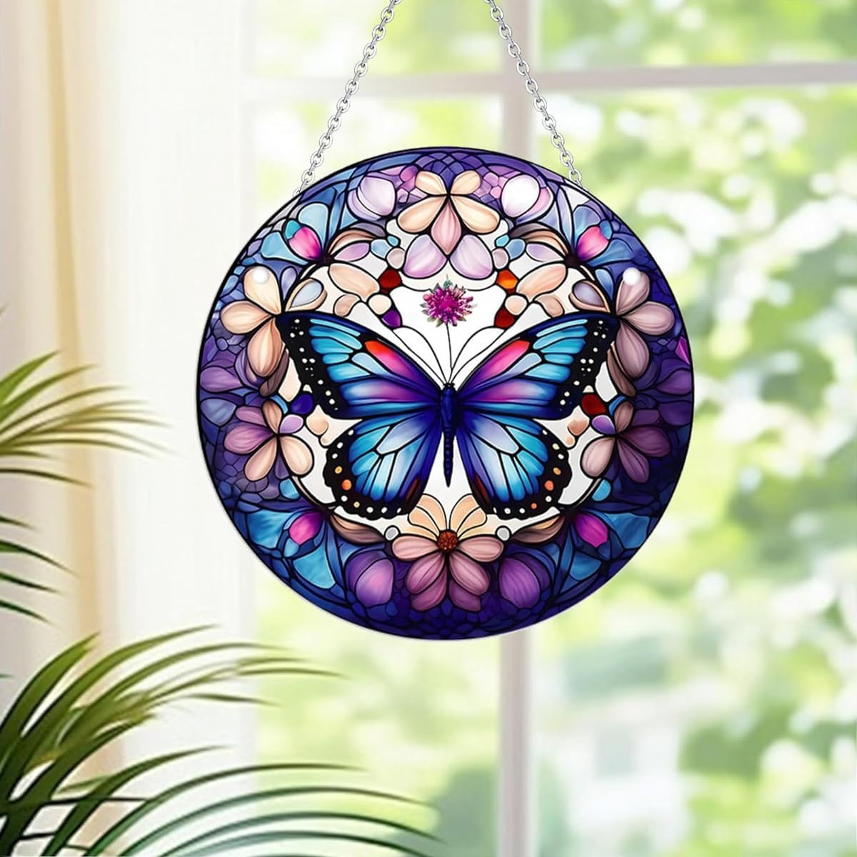 Butterfly Decorations, 15 cm Acrylic Stained Glass Window Hanging Pendant, Sun Catchers for Home Garden Christmas Decor (A)
