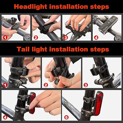 Miniatura 7 de KunHe Juego de luces de bicicleta de 300 lúmenes, 1600 Amh, luces delanteras y traseras recargables para bicicleta con atenuación automática IPX4,