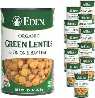 Eden Organic Green Lentils with Onion & Bay Leaf, 15oz Cans 12-Pack | Vegan Kosher Non-GMO U.S. Grown Heat & Serve Soup