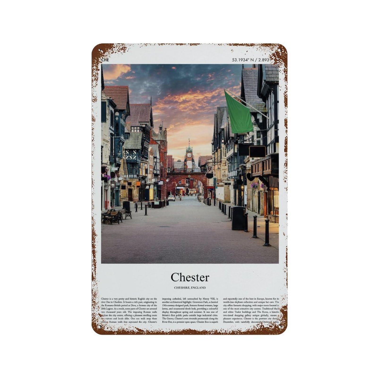 xiaoxiaoshen Chester Cheshire, England UK City Scenery Wall Decor Art Metal Tin Poster Modern Home Decor Art Home Bar Shop Decorations Vintage Sign 30x20cm