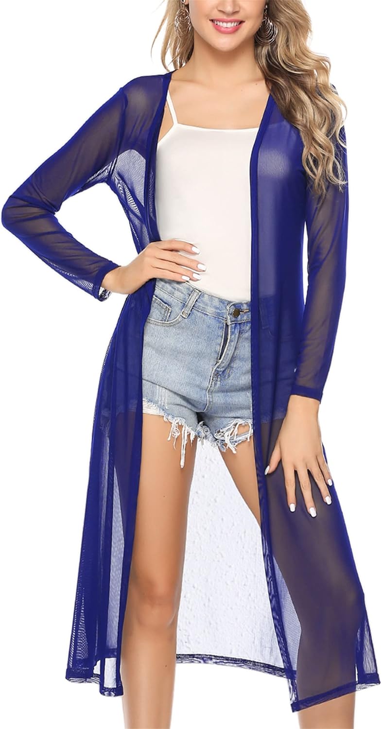 Totatuit Long Summer Cardigan for Women Lightweight Open Front Tops Solid Duster Swimwear Beach Cover Up