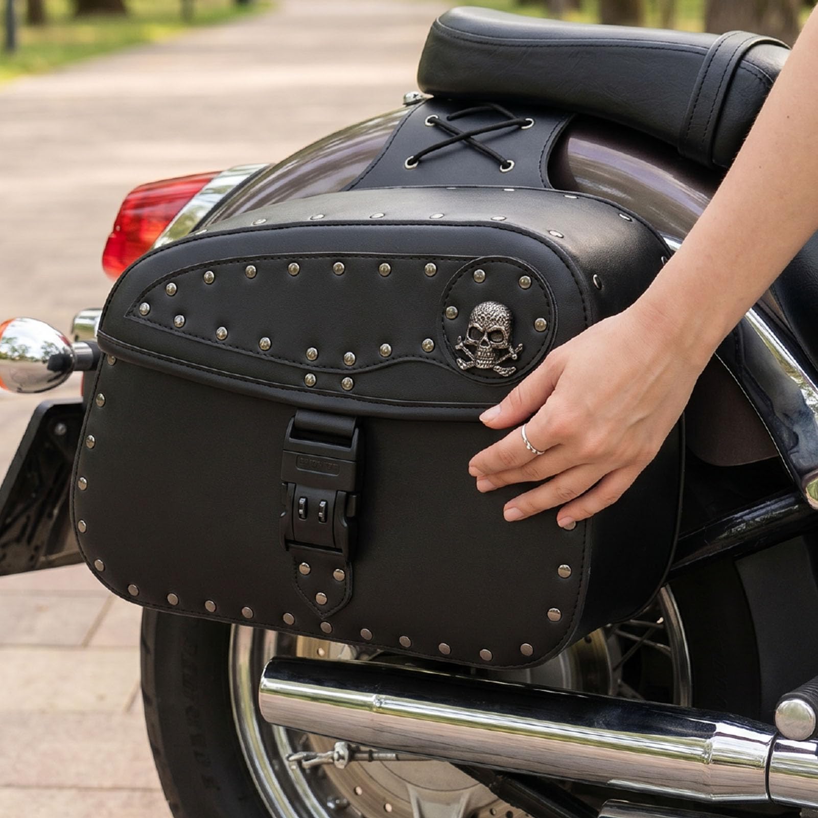 aqxreight Uniwersalne Torby Boczne Motocyklowe Sakwy ze Skóry PU 30L