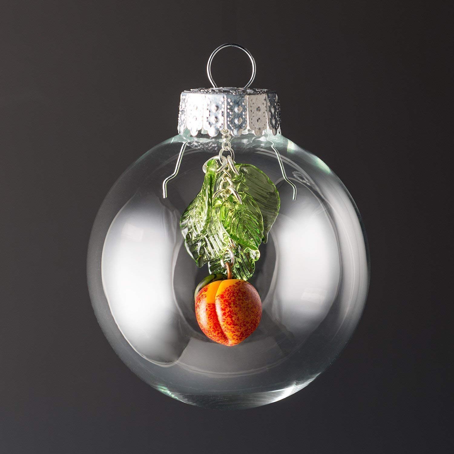 Glass Peach Christmas Ornament with Five Leaves