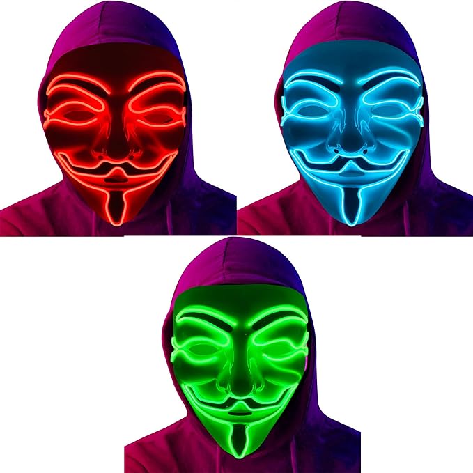 3 Pack Máscara LED El Wire Halloween Adultos Cosplay miniatura 2