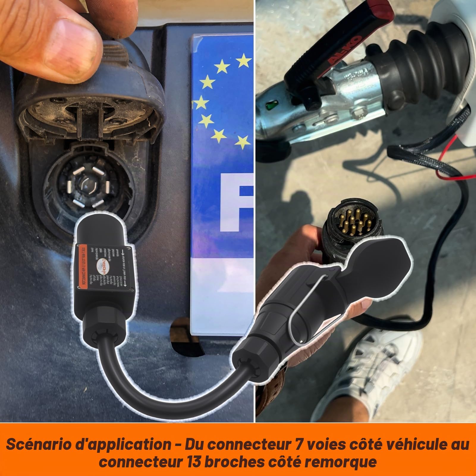 Adaptateur pour éclairage de camion à remorque, prise pour véhicule US à 7 pôles à lame RV vers prise de remorque européenne à 13 broches, boîtier PA (7 voies vers 13 broches)